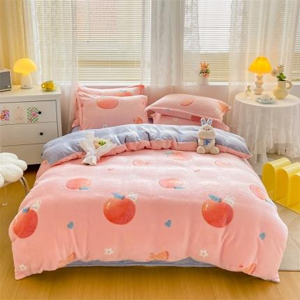 91家纺网 家纺一手货源 找家纺 优家居 2023新款加厚保暖雪花绒四件套 心想事橙