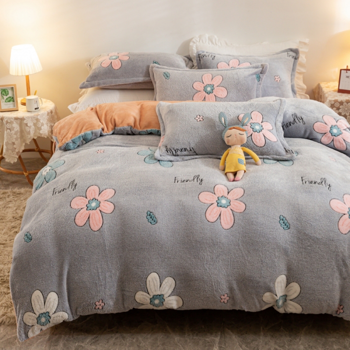 91家纺网 家纺一手货源 找家纺 优家居 2023新款加厚保暖雪花绒四件套 春风里