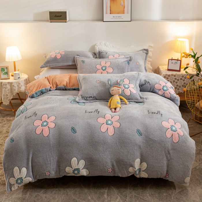 91家纺网 家纺一手货源 找家纺 优家居 2023新款加厚保暖雪花绒四件套 春风里