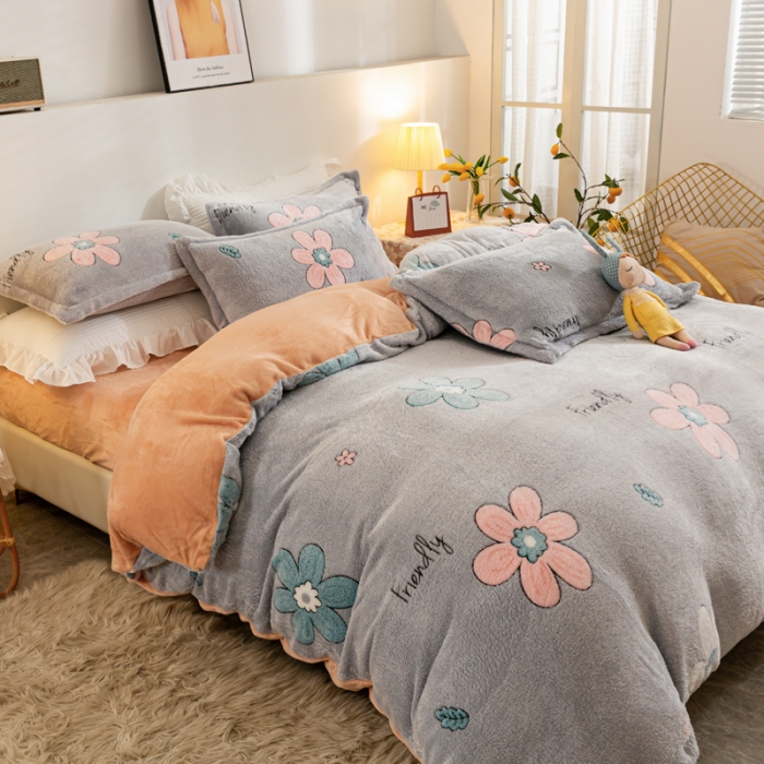 91家纺网 家纺一手货源 找家纺 优家居 2023新款加厚保暖雪花绒四件套 春风里