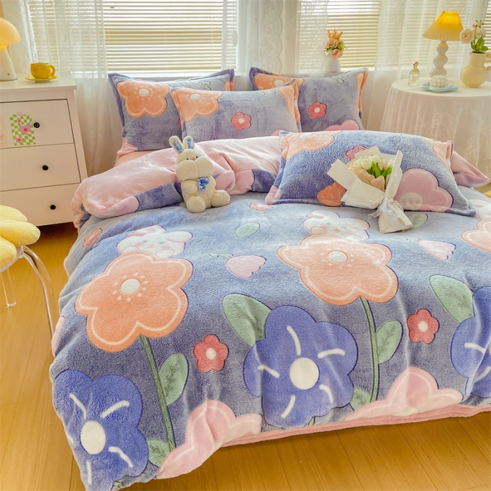 91家纺网 家纺一手货源 找家纺 优家居 2023新款加厚保暖雪花绒四件套 花园兔