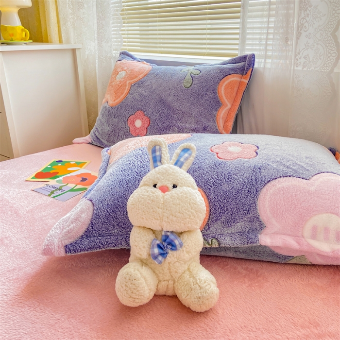 91家纺网 家纺一手货源 找家纺 优家居 2023新款加厚保暖雪花绒四件套 花园兔