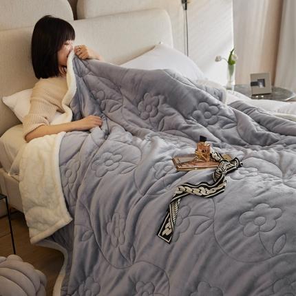 91家纺网 家纺一手货源 找家纺 铭动 新款三层加厚加绒牛奶绒羊羔绒珊瑚绒保暖冬季毛毯-灰