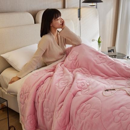 铭动 新款三层加厚加绒牛奶绒羊羔绒珊瑚绒保暖冬季毛毯-嫩粉