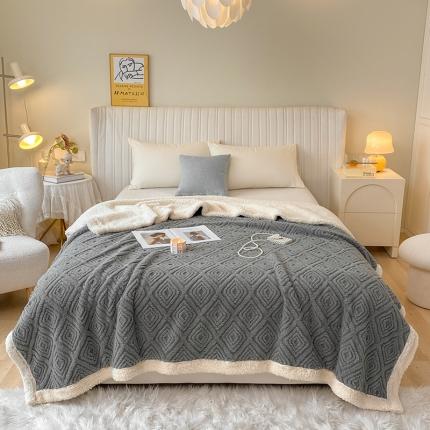 91家纺网 家纺一手货源 找家纺 吾秀家居2022新款舒棉绒提花毯 绒毯回格灰