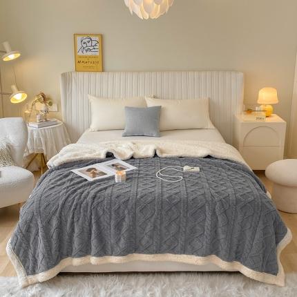 91家纺网 家纺一手货源 找家纺 吾秀家居2022新款舒棉绒提花毯 绒毯毛衣灰