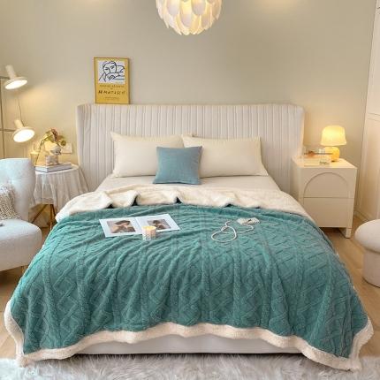 91家纺网 家纺一手货源 找家纺 吾秀家居2022新款舒棉绒提花毯 绒毯毛衣绿