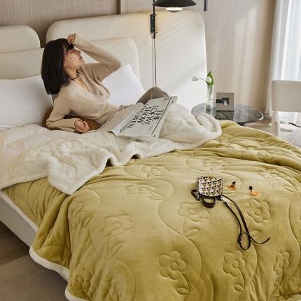 91家纺网 家纺一手货源 找家纺 铭动 新款三层加厚加绒牛奶绒羊羔绒珊瑚绒保暖冬季毛毯-棕绿