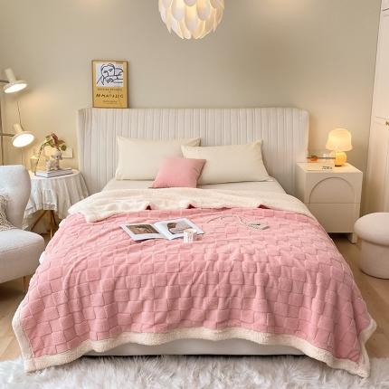 吾秀家居2022新款舒棉绒提花毯 绒毯方块粉