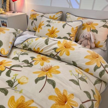 91家纺网 家纺一手货源 找家纺 塔塔 2025新款直播爆款高克重圆网包边牛奶绒四件套 花香