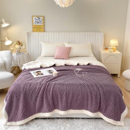 吾秀家居2022新款舒棉绒提花毯 绒毯回格紫