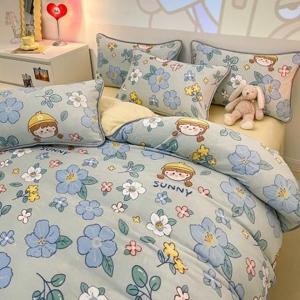 91家纺网 家纺一手货源 找家纺 塔塔2025新款直播爆款高克重圆网包边牛奶绒四件套卡布奇诺