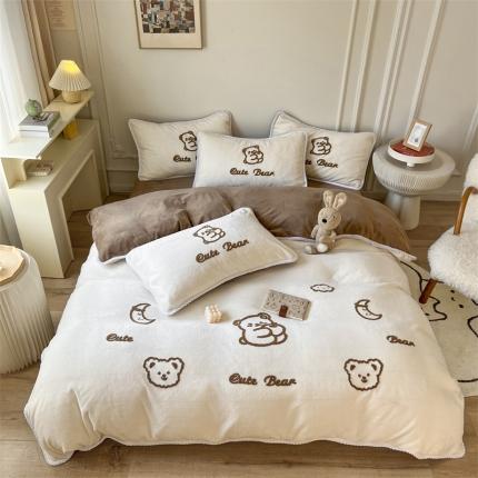 91家纺网 家纺一手货源 找家纺 （总）芯贝儿 新款加厚保暖雕花牛奶绒毛巾绣花宝宝法莱绒四件套