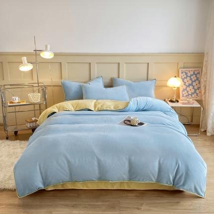 91家纺网 家纺一手货源 找家纺 （总）吾诺 2022 贝壳边牛奶绒四件套 贝壳针三角针四件套