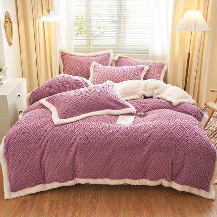 91家纺网 家纺一手货源 找家纺 吾秀家居2022新款舒棉绒提花四件套 回格紫