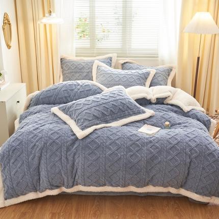 91家纺网 家纺一手货源 找家纺 吾秀家居2022新款舒棉绒提花四件套 毛衣灰