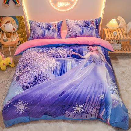91家纺网 家纺一手货源 找家纺 ds生活馆2025新款大版卡通水晶牛奶珊瑚绒单被套三四件套 冰雪皇后