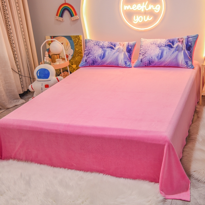 91家纺网 家纺一手货源 找家纺 ds生活馆2025新款大版卡通水晶牛奶珊瑚绒单被套三四件套 冰雪皇后