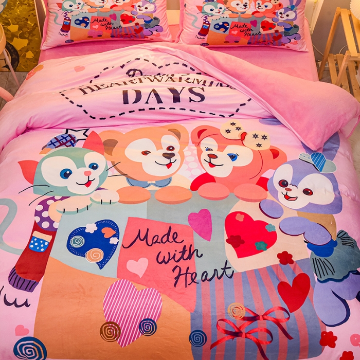 91家纺网 家纺一手货源 找家纺 ds生活馆2025新款大版卡通水晶牛奶珊瑚绒单被套三四件套 伙伴星黛露