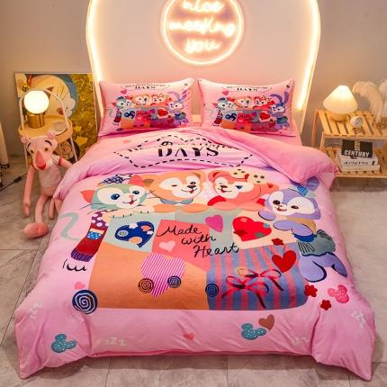 91家纺网 家纺一手货源 找家纺 ds生活馆2025新款大版卡通水晶牛奶珊瑚绒单被套三四件套 伙伴星黛露