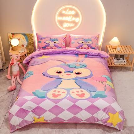 91家纺网 家纺一手货源 找家纺 ds生活馆2025新款大版卡通水晶牛奶珊瑚绒单被套三四件套 星黛露紫