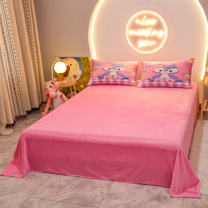 91家纺网 家纺一手货源 找家纺 ds生活馆2025新款大版卡通水晶牛奶珊瑚绒单被套三四件套 星黛露紫