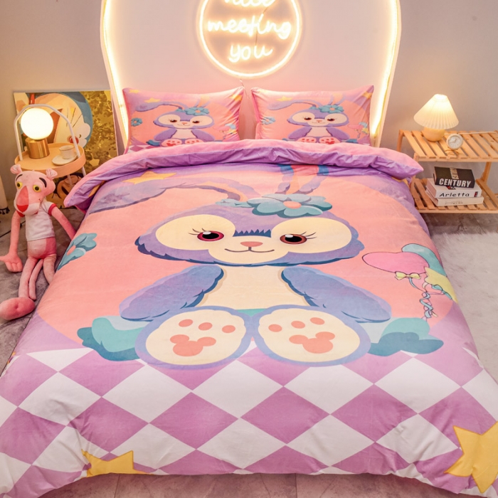91家纺网 家纺一手货源 找家纺 ds生活馆2025新款大版卡通水晶牛奶珊瑚绒单被套三四件套 星黛露紫
