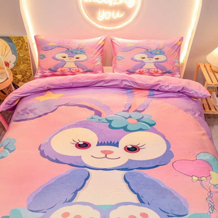 91家纺网 家纺一手货源 找家纺 ds生活馆2025新款大版卡通水晶牛奶珊瑚绒单被套三四件套 星黛露紫