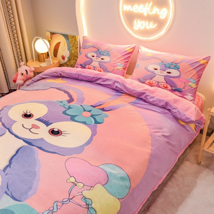 91家纺网 家纺一手货源 找家纺 ds生活馆2025新款大版卡通水晶牛奶珊瑚绒单被套三四件套 星黛露紫
