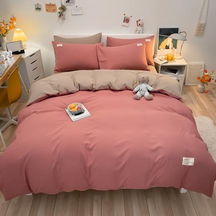 91家纺网 家纺一手货源 找家纺 总（玉海棠）2022新款日式简约风美棉水洗棉四件套单被套