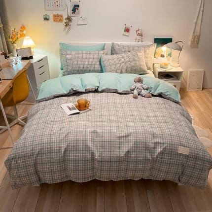 91家纺网 家纺一手货源 找家纺 总（玉海棠）2022新款日式简约风美棉水洗棉四件套单被套