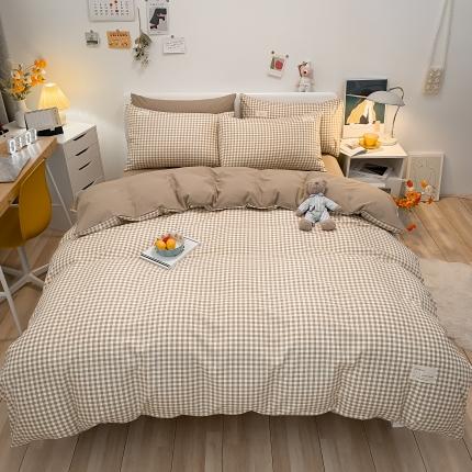 91家纺网 家纺一手货源 找家纺 总（玉海棠）2022新款日式简约风美棉水洗棉四件套单被套