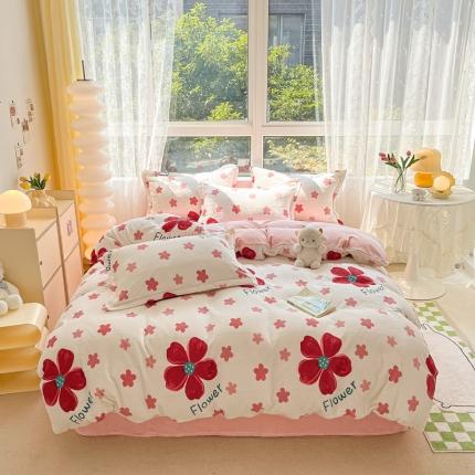 91家纺网 家纺一手货源 找家纺 2022慕尚高克重田园风牛奶绒系列单被套 牵牛花