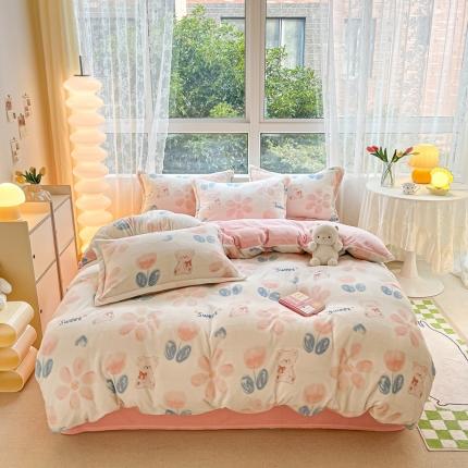 91家纺网 家纺一手货源 找家纺 2022慕尚高克重田园风牛奶绒系列单被套 小花熊