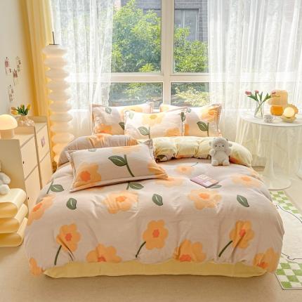 91家纺网 家纺一手货源 找家纺 2022慕尚高克重田园风牛奶绒系列单被套 小黄花