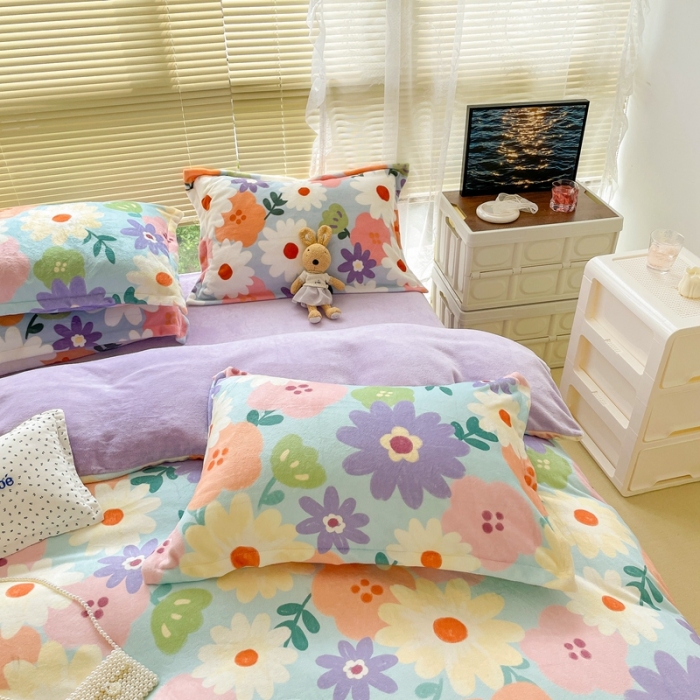 91家纺网 家纺一手货源 找家纺 2022慕尚高克重田园风牛奶绒系列单被套 布蓝卡