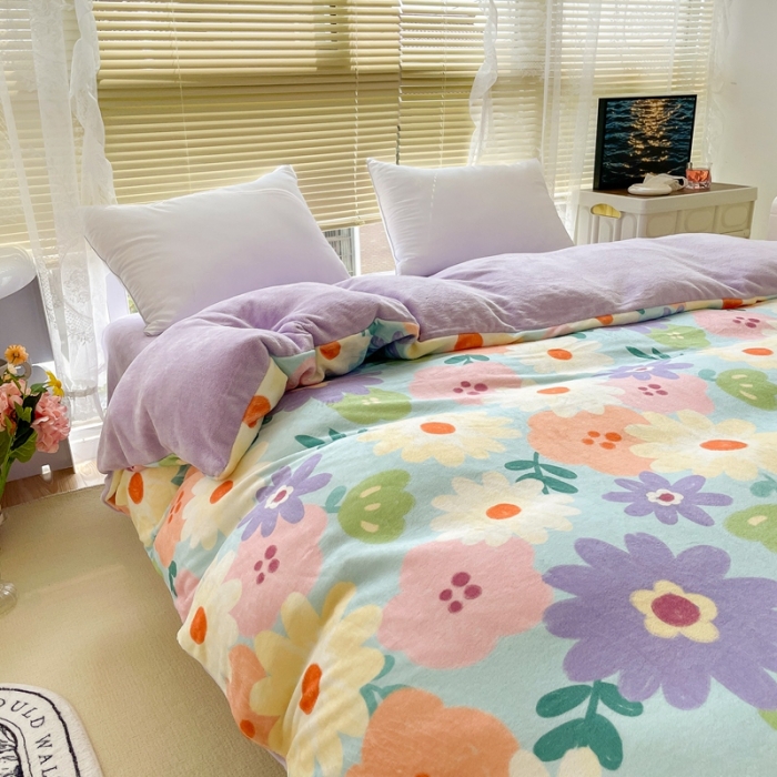 91家纺网 家纺一手货源 找家纺 2022慕尚高克重田园风牛奶绒系列单被套 布蓝卡