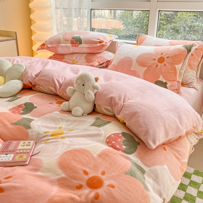 91家纺网 家纺一手货源 找家纺 2022慕尚高克重田园风牛奶绒系列单被套 花蕾