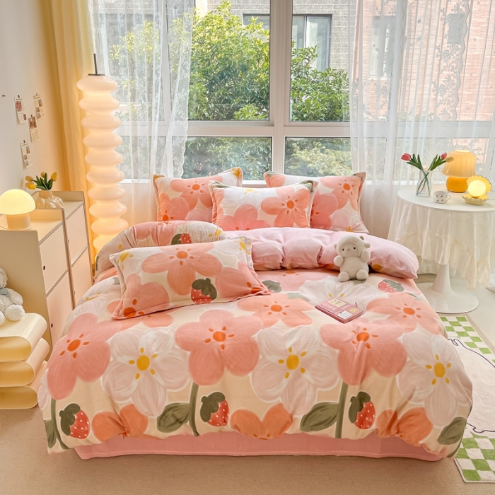 91家纺网 家纺一手货源 找家纺 2022慕尚高克重田园风牛奶绒系列单被套 花蕾