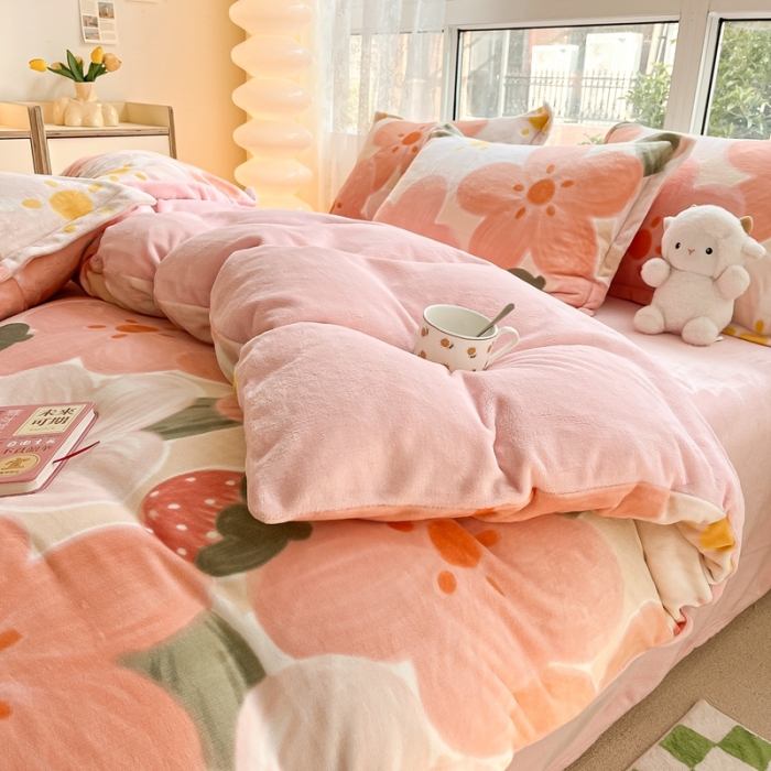 91家纺网 家纺一手货源 找家纺 2022慕尚高克重田园风牛奶绒系列单被套 花蕾