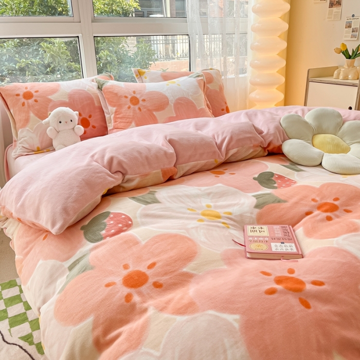 91家纺网 家纺一手货源 找家纺 2022慕尚高克重田园风牛奶绒系列单被套 花蕾