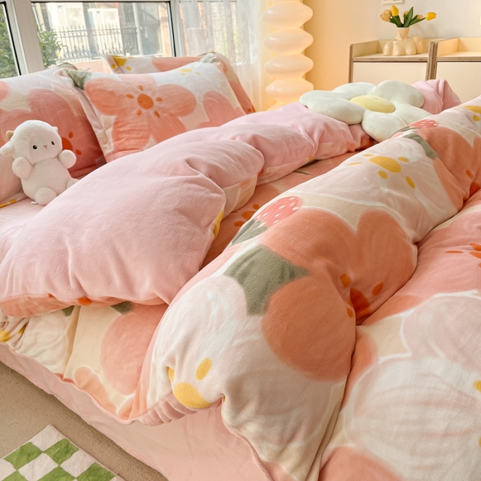 91家纺网 家纺一手货源 找家纺 2022慕尚高克重田园风牛奶绒系列单被套 花蕾