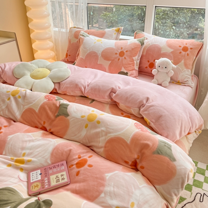 91家纺网 家纺一手货源 找家纺 2022慕尚高克重田园风牛奶绒系列单被套 花蕾