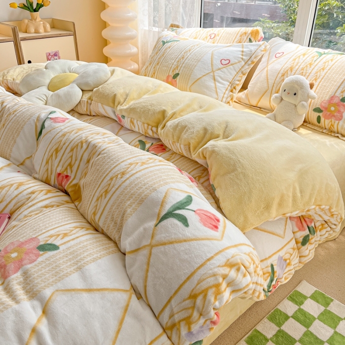 91家纺网 家纺一手货源 找家纺 2022慕尚高克重田园风牛奶绒系列单被套 静谧