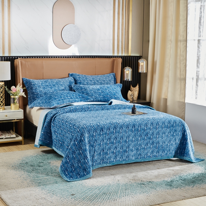 91家纺网 家纺一手货源 找家纺 佳梦家纺2022新款脏脏色织牛奶绒盖毯 脏脏-深蓝