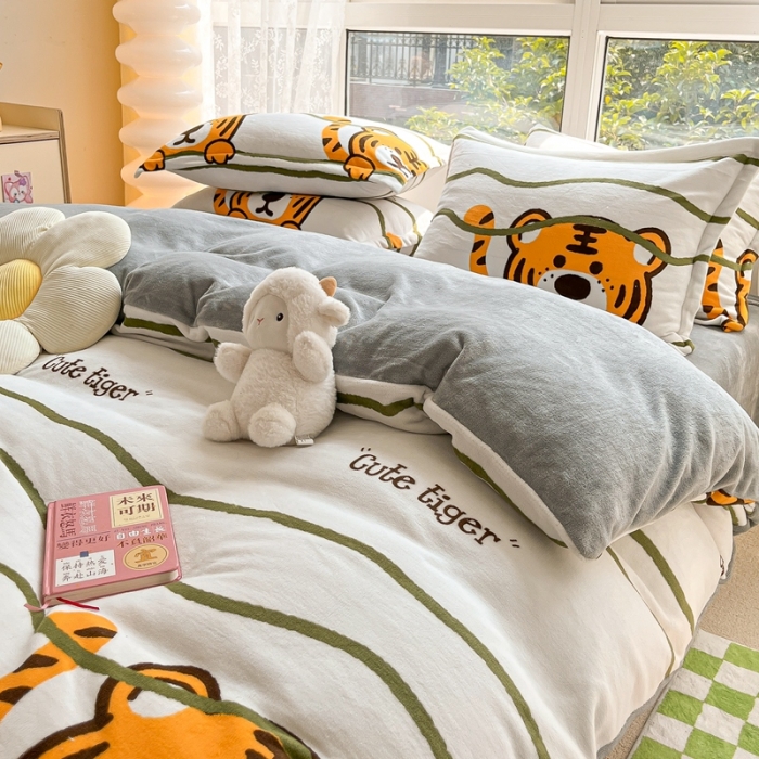 91家纺网 家纺一手货源 找家纺 2022慕尚高克重田园风牛奶绒系列单被套 老虎