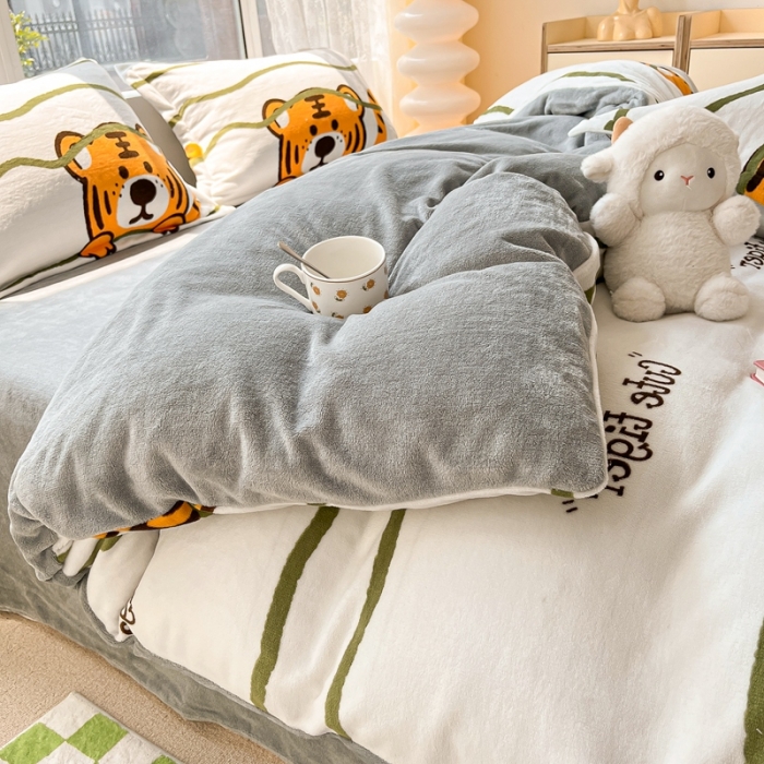 91家纺网 家纺一手货源 找家纺 2022慕尚高克重田园风牛奶绒系列单被套 老虎