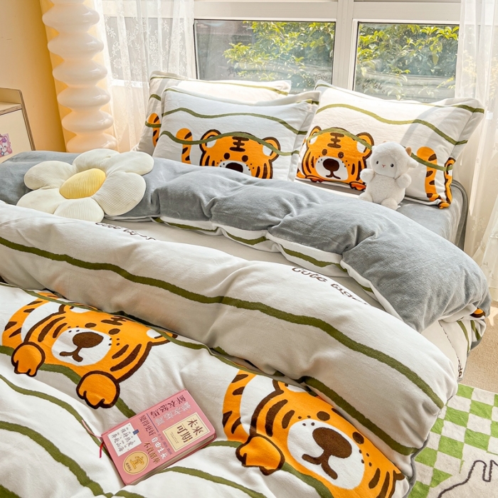 91家纺网 家纺一手货源 找家纺 2022慕尚高克重田园风牛奶绒系列单被套 老虎