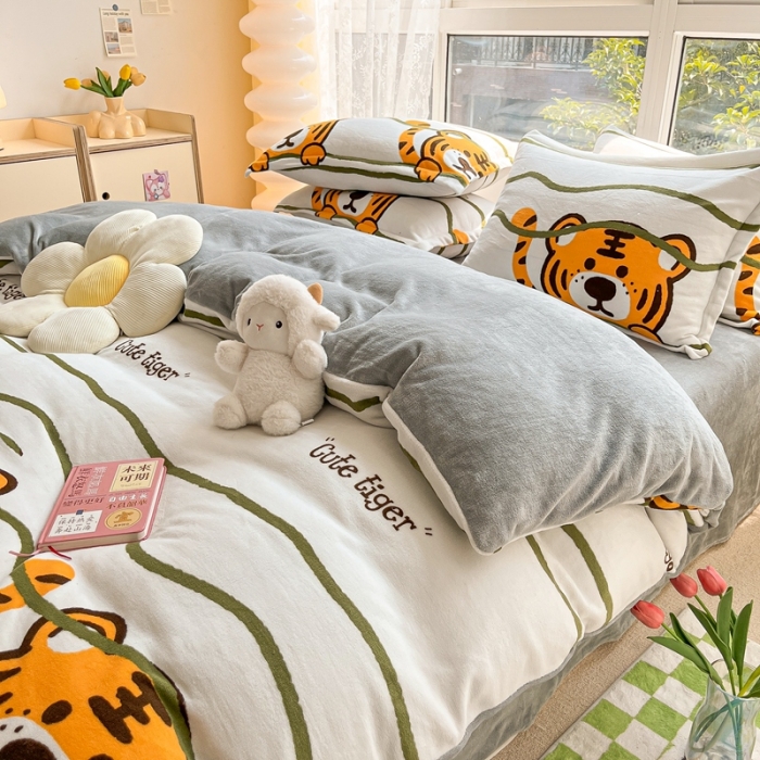 91家纺网 家纺一手货源 找家纺 2022慕尚高克重田园风牛奶绒系列单被套 老虎