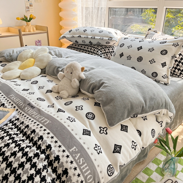 91家纺网 家纺一手货源 找家纺 2022慕尚高克重田园风牛奶绒系列单被套 千鸟格